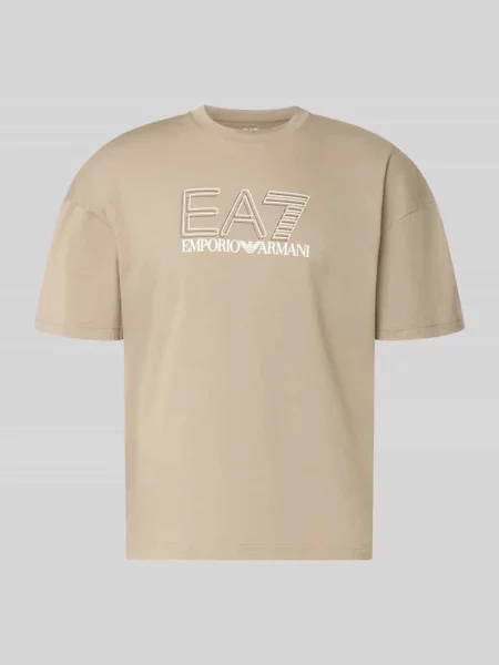 T-shirt z logo i okrągłym dekoltem Ea7 Emporio Armani beżowa