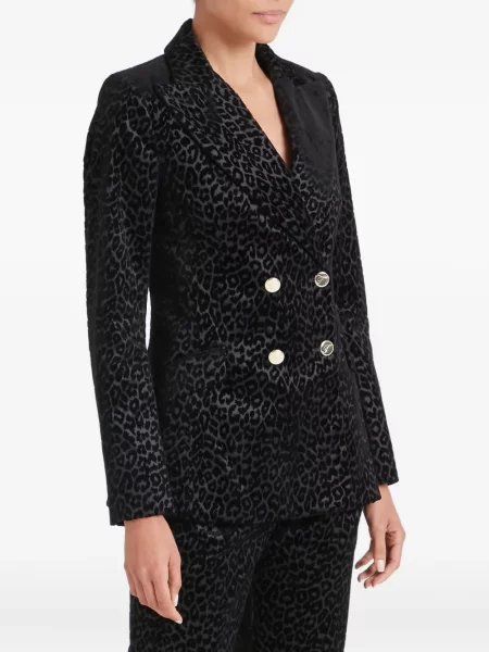 Sacou Temperley London cu model leopard cu două rânduri de nasturi negru