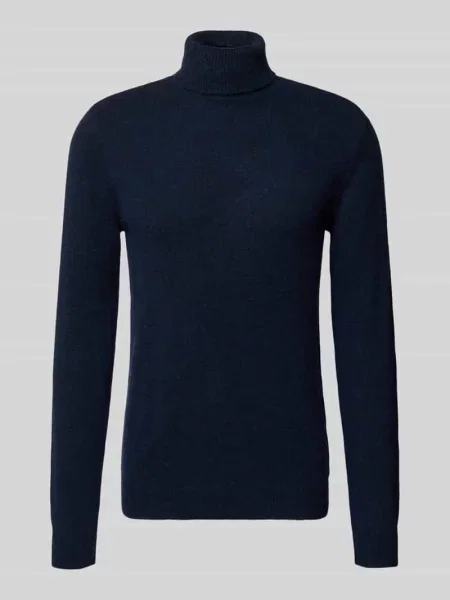 Sweter z dzianiny z golfem model ‘BRANKO’ Blend granatowy