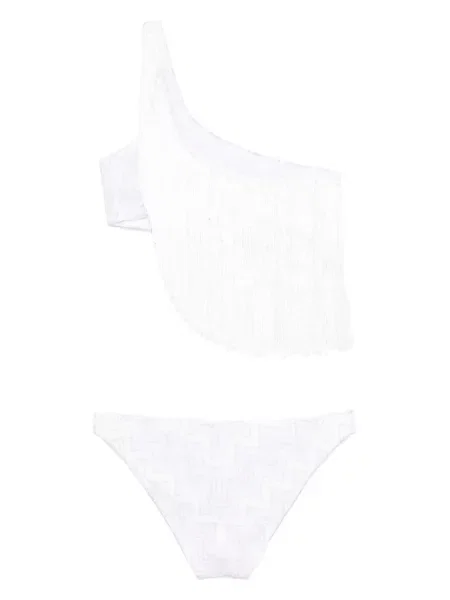 Bikini Missoni cu franjuri cu un umăr gol alb