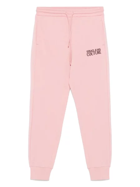 Pantaloni Versace Jeans Couture cu broderie roz