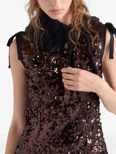 Rochie midi Prada cu paiete fără mâneci până la genunchi maro