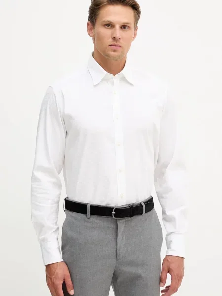 Риза BOSS Orange със стандартна кройка с класическа яка бяло