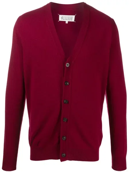 Cardigan Maison Margiela cu dungi cu decolteu în V roșu