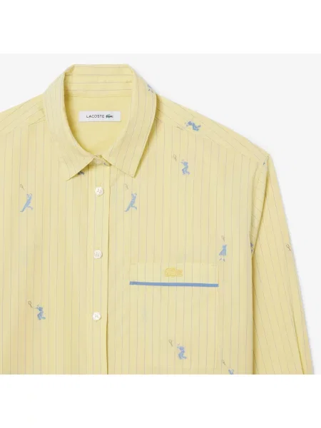 Lacoste Koszula W Paski Oversize żółta