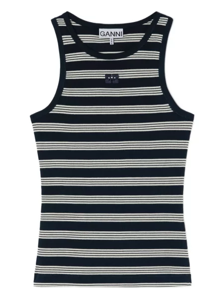 Top Ganni cu broderie cu dungi albastru