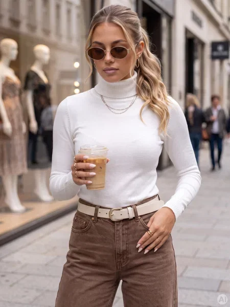 Sweter z golfem VANORIA Dstreet biały