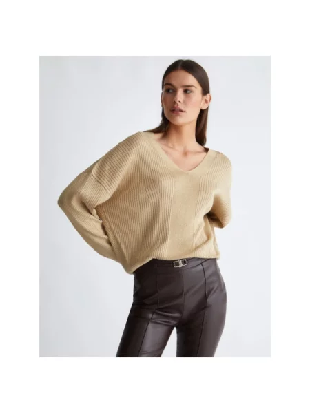 Sweter Liu Jo z głębokim dekoltem beżowy