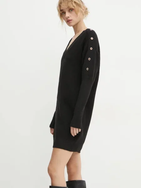 Morgan sukienka z domieszką wełny RMHIVER mini oversize RMHIVER czarny