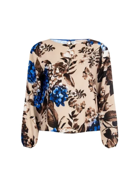 Bluzka Rinascimento z długim rękawem w kwiatki niebieska