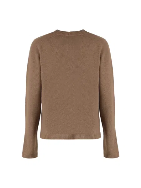 Sweter Max Mara wełniany z okrągłym dekoltem brązowy