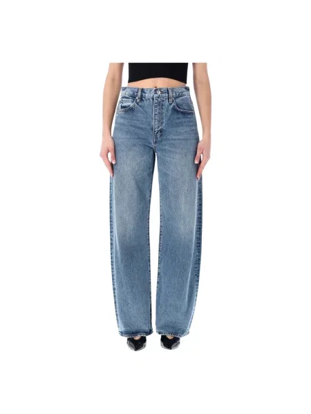 Szerokie jeansy Frame z kokardką niebieskie