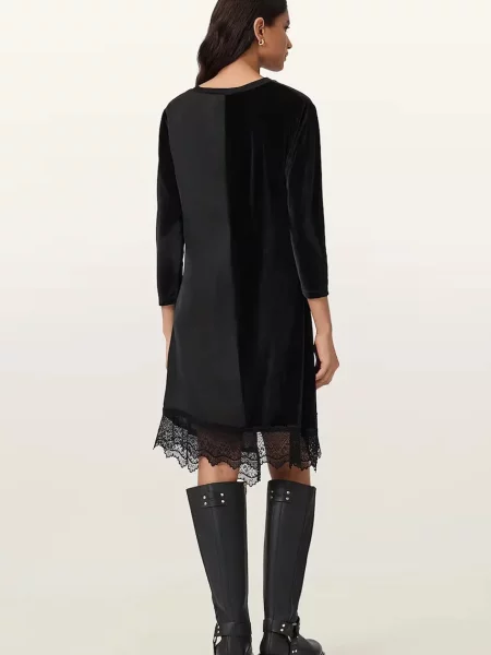 Велюрова сукня AllSaints mini пряма чорний