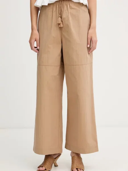Sisley spodnie wide leg z bawełną beżowe