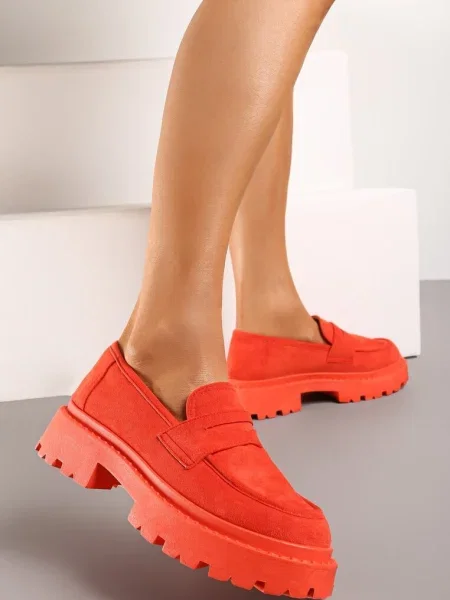 Mocasini Slip-On Talpă Groasă Plată Branț Ecopiese Dionela portocalii