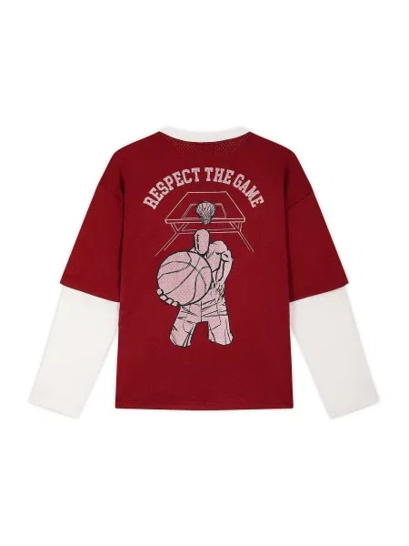 Tricou roșu / roșu pastel alb