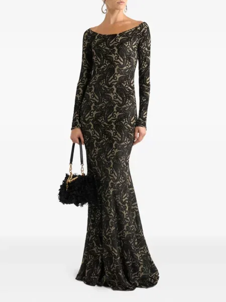 Rochie maxi Etro cu model paisley din jacard de costum negru