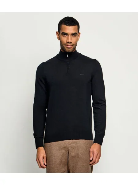 Pulover Boss Black de lână cu guler înalt negru