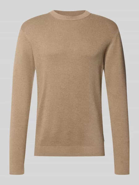 Sweter z dzianiny o kroju regular fit z czystej bawełny model MILANO' Jack & Jones Premium beżowy