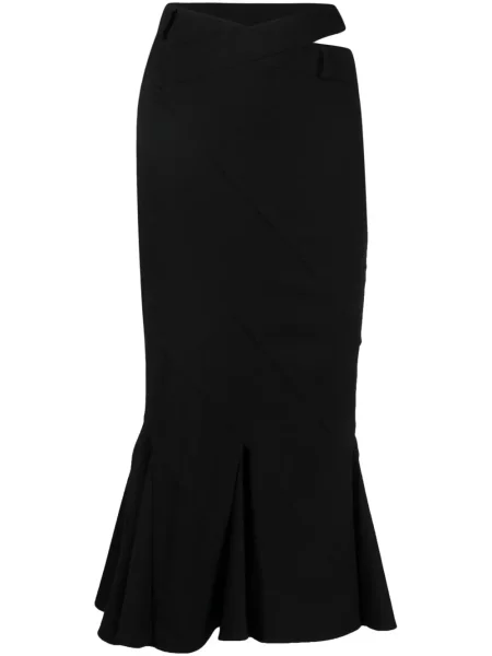 Fustă midi Andreadamo de flanelă până la genunchi negru