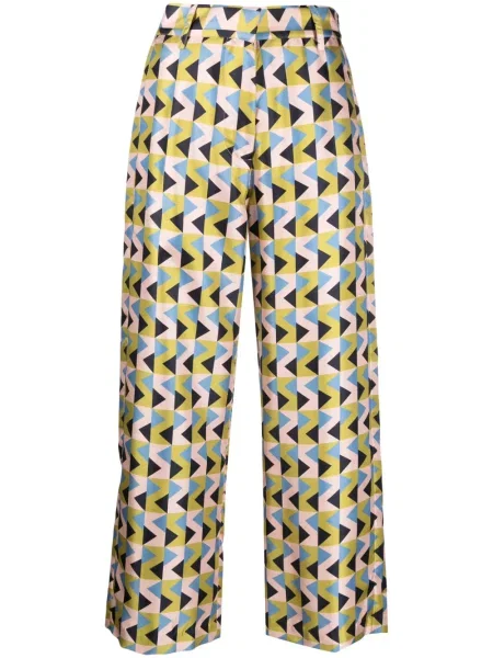 Pantaloni Paula de mătase cu imagine cu imprimeu geometric verde