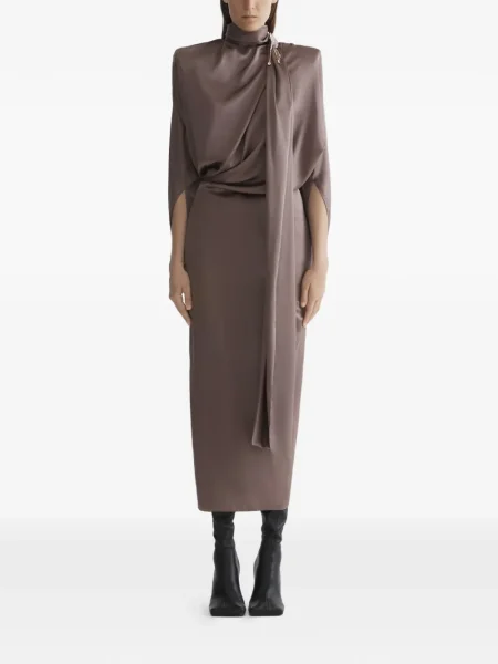 Rochie Mugler drapată de costum maro