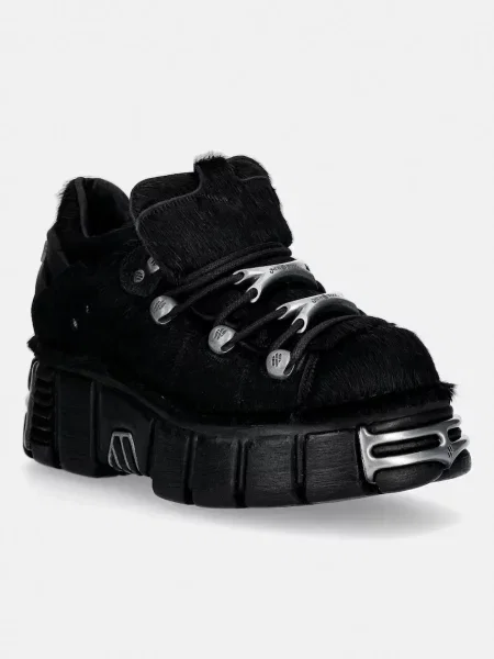 New Rock sneakers din piele întoarsă PELO NEGRO TOWER NEGRO ACERO + lateral + p negru
