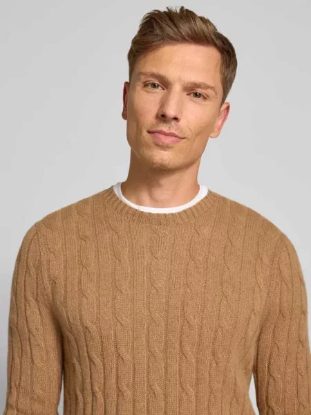 Sweter z dzianiny z kaszmiru z okrągłym dekoltem Polo Ralph Lauren brązowy