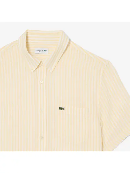 Lacoste Lniana Koszula O Regularnym Kroju Z Krótkim Rękawem żółty