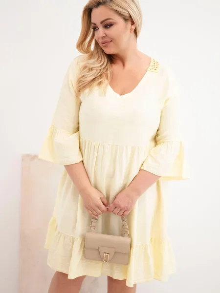Rochie Kesi Włoski cu broderie galben