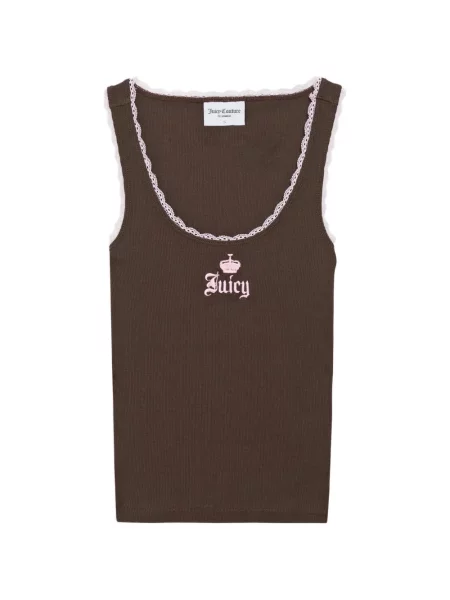 Top Juicy Couture cu broderie din dantelă maro