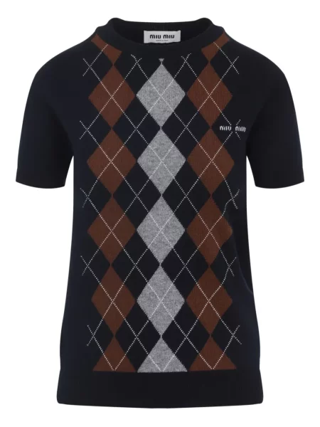 Krótki top Miu Miu z wzorem argyle niebieski