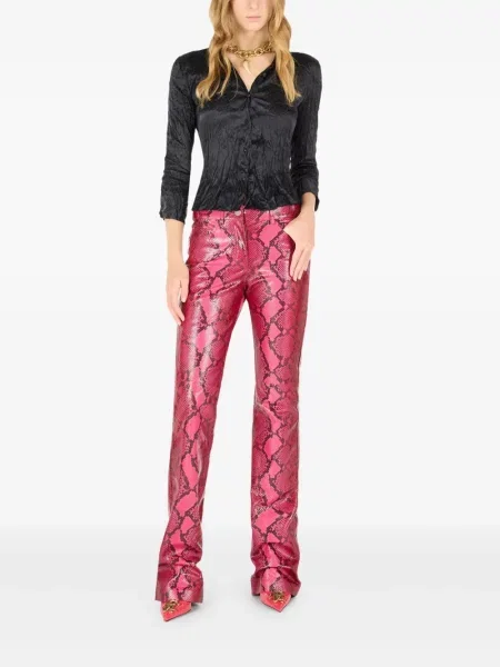Pantaloni Roberto Cavalli cu imagine cu model piele de șarpe evazate roz