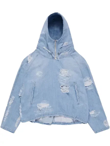 Дънково яке 424 с протрити краища с качулка синьо