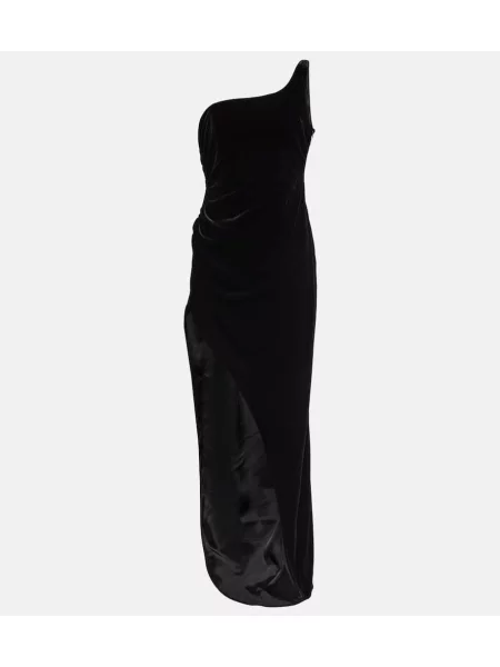 Rochie maxi Alessandra Rich de catifea cu un umăr gol de costum negru