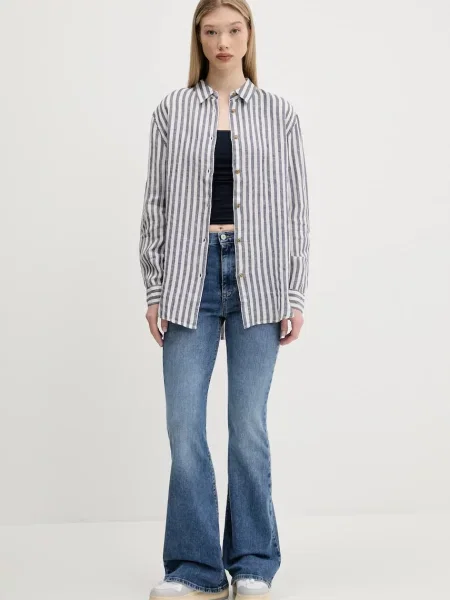 Сорочка з льону Superdry relaxed класичний комір синій