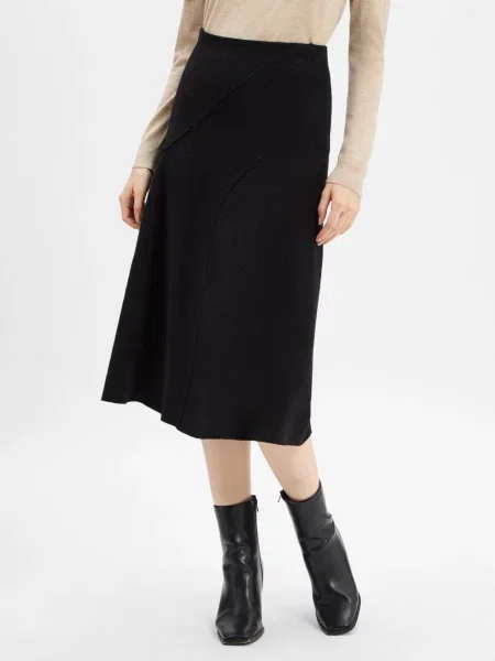 BOSS spódnica midi z wełny dziewiczej Vicena Kobiety wypukły wzór tkaniny 34 czarny