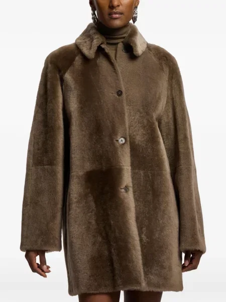 Κερωμένος παλτό από δέρμα προβάτου Ralph Lauren Collection από δέρμα προβάτου καφέ
