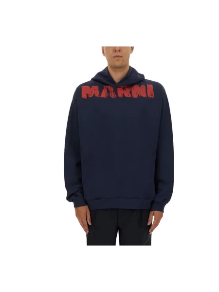 Bluza z kapturem Marni z nadrukiem niebieska