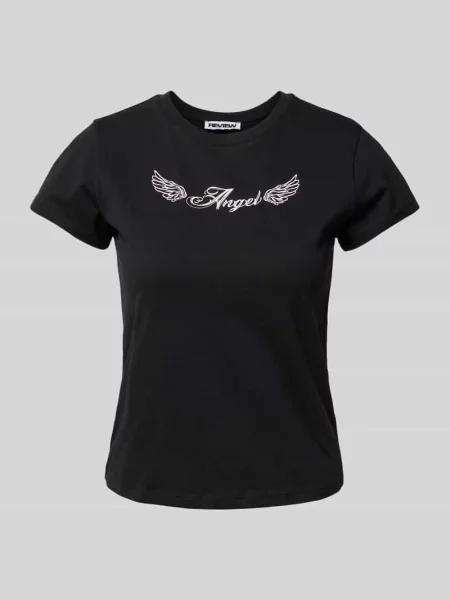 T-shirt z nadrukowanym motywem Review czarna