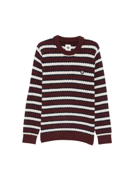 Sweter Wood Wood wełniany w paski z paskiem