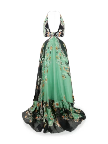 Rochie maxi Roberto Cavalli cu model floral cu imagine verde