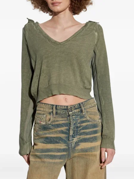 Pulover Diesel cu decolteu în V drapat verde