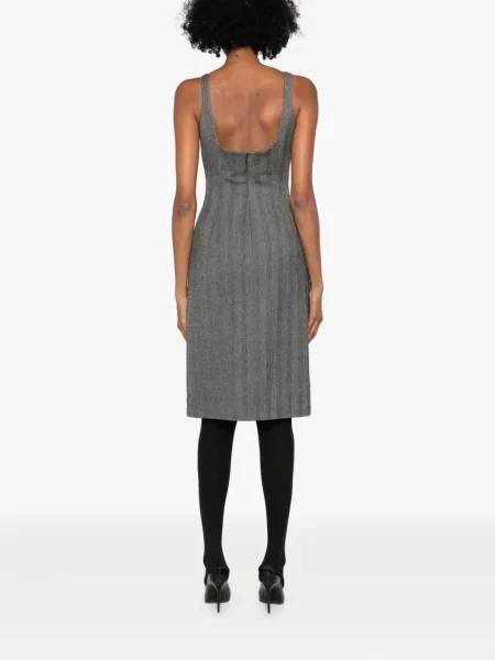 Rochie midi Ferragamo plisată până la genunchi de costum gri