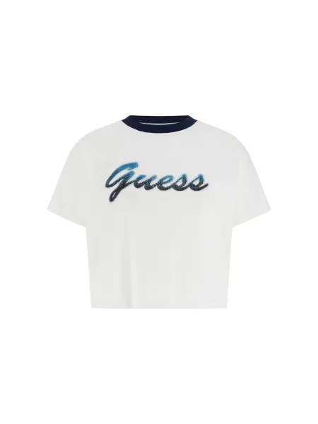 GUESS Tricou bleumarin / cyan alb