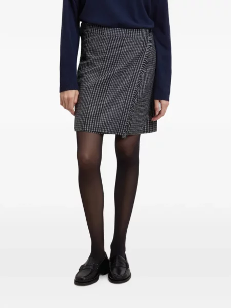 Fusta mini Woolrich cu franjuri în carouri gri