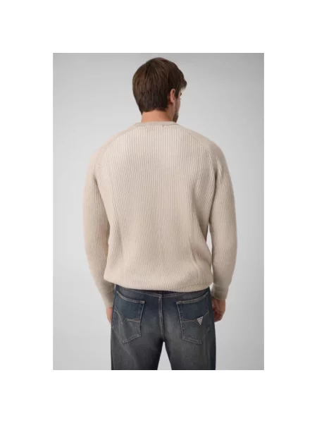 Sweter Guess wełniany w paski beżowy