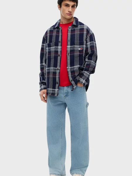 Картата джинсова сорочка Tommy Jeans синя