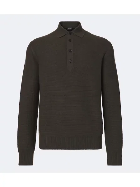 Tricou polo Zegna din cașmir verde