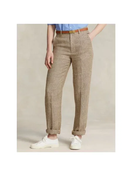 Lniane spodnie Polo Ralph Lauren brązowe